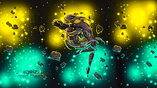 Deadman Wonderland graphic design digital wallpaper, blue, yellow, anime, Deadman Wonderland