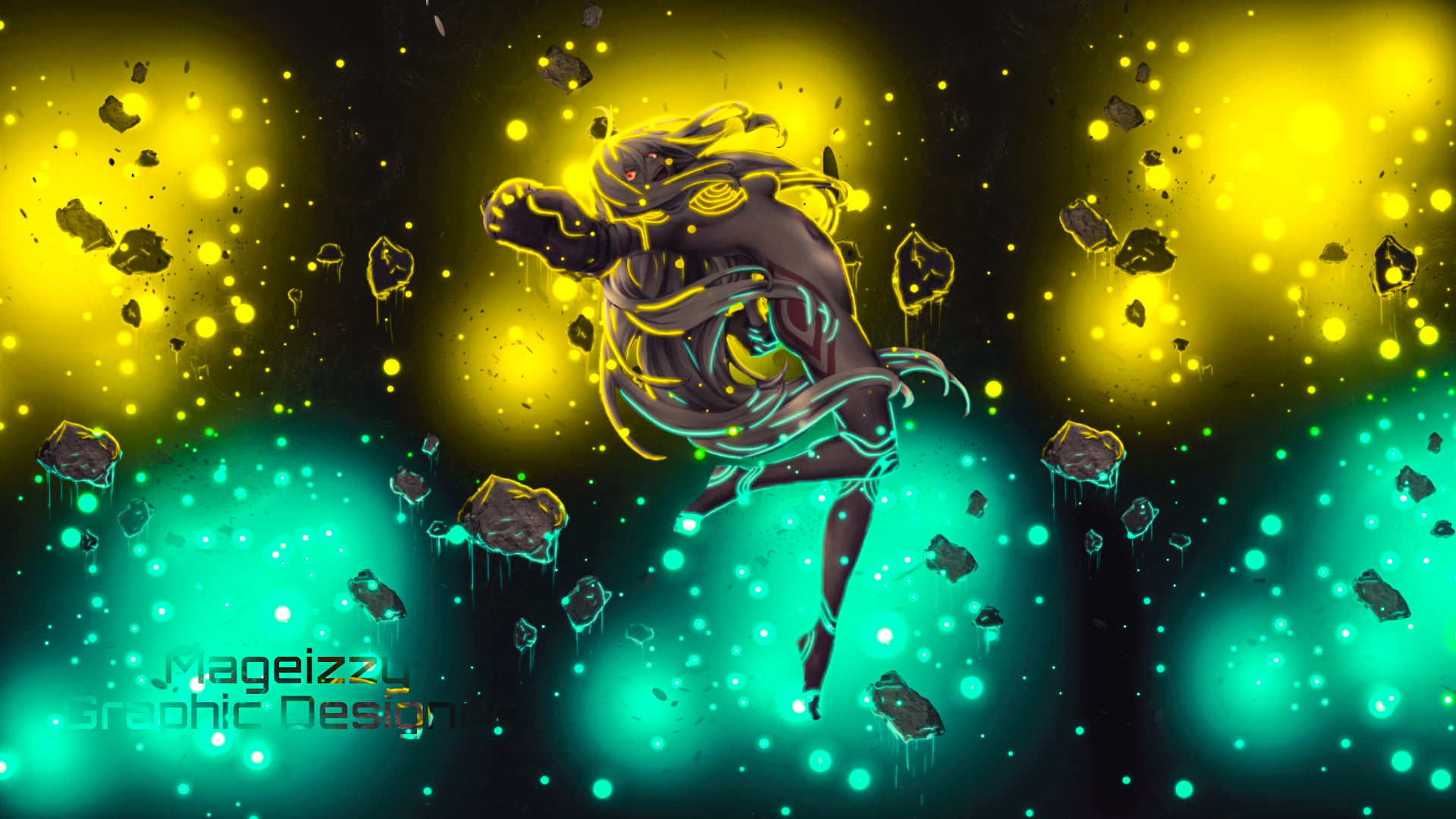 Deadman Wonderland graphic design digital wallpaper, blue, yellow, anime, Deadman Wonderland