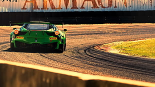 green car, Ferrari 458 Italia GT3, racing, car