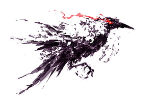 black bird painting, artwork, digital art, birds, crow