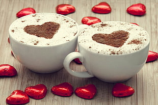 two ceramic cups, Hot Cocoa, love HD wallpaper