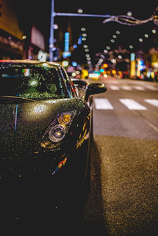 black car, Auto, Front view, Rain