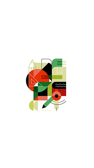 green, red, and black illustration, minimalism