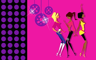 three woman dancing illustration HD wallpaper