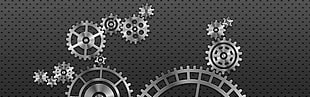 gray metal gears, gears, machine, multiple display, dual monitors
