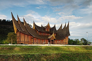 brown wooden museum, Thailand, Laos, landscape, architecture HD wallpaper