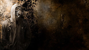 person wearing gas mask digital wallpaper, gas masks, grunge, men, apocalyptic HD wallpaper