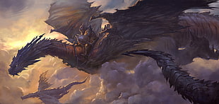 knight riding on dragon digital art HD wallpaper