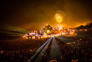 yellow fireworks, Tomorrowland HD wallpaper