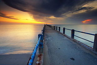 jetty, sea, dawn, landscape HD wallpaper