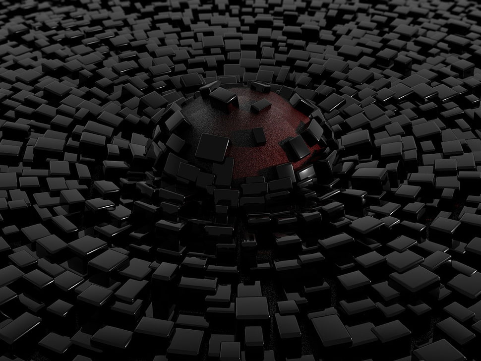 file of black structures with round red dome submerging in the middle HD wallpaper