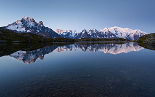 reflection photography of snow mountain