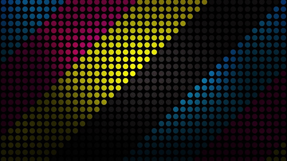multicolored polka-dot artwork, polka dots, pattern, CMYK, digital art HD wallpaper