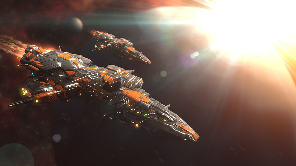 red and black spaceship illustration, spaceship, space HD wallpaper