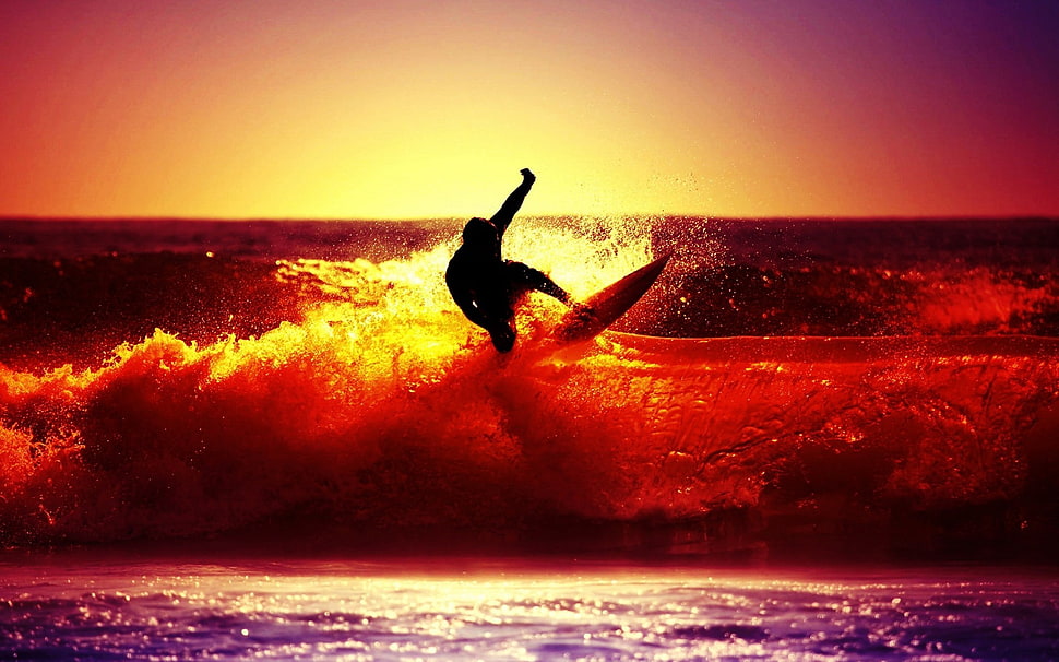 silhouette of person surfing HD wallpaper
