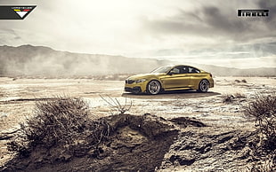 gold coupe with text overlay, Vorsteiner, BMW, BMW M4, BMW M4 GTRS4 HD wallpaper