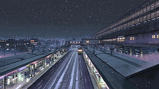 train station animation, 5 Centimeters Per Second, Makoto Shinkai , snow, train station