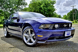 blue Ford Mustang coupe