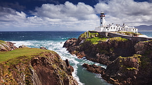 white lighthouse, coast, lighthouse HD wallpaper