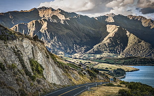 brown mountain and road, landscape, road, mountains, rock