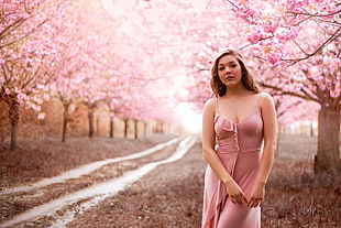 women's pink spaghetti strap sleeveless dress, Trid Estet, women outdoors, 500px, women HD wallpaper