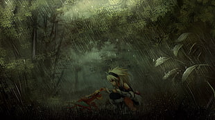 female animation character feeding animal digital wallpaper, Monster Hunter, Yian Kut-Ku