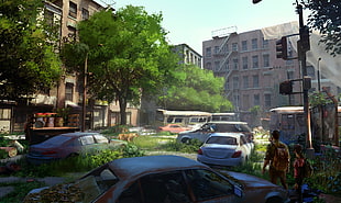 red car, The Last of Us, overgrown, wasteland
