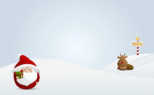 Santa Claus and Rudolph north pole Chibi illustration HD wallpaper
