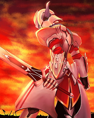 armored person holding sword illustration, anime, armor, knight, sword