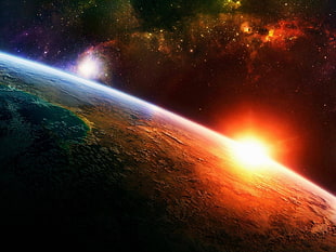 planet and galaxy, Earth, space art, space, digital art HD wallpaper