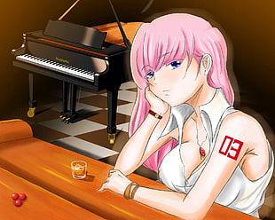 girl anime character near grand piano poster