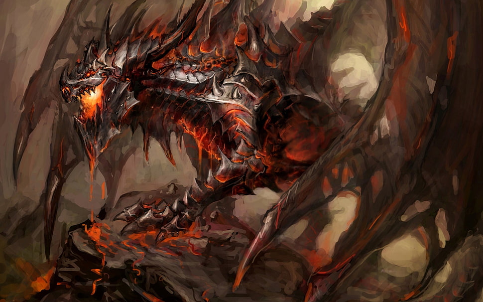 dragon illustration, dragon, fantasy art,  World of Warcraft, Deathwing HD wallpaper