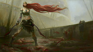 female warrior holding sword wallpaper