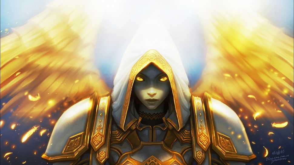 illustration of man with wings, angel, fantasy art, knight,  World of Warcraft HD wallpaper