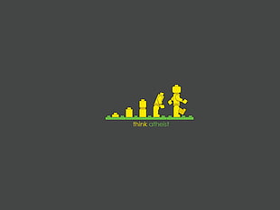 yellow and green LEGO mini figure logo, LEGO, atheism, minimalism, evolution