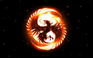 Phoenix soaring on moon wallpaper