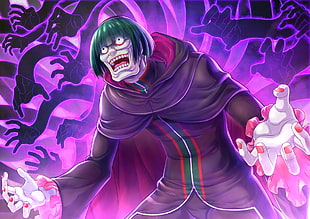 man wearing purple cape character, Re:Zero Kara Hajimeru Isekai Seikatsu, green hair, hands, dark HD wallpaper