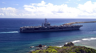 white naval fleet ship, aircraft carrier, Nimitz