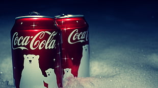 two red Coca-Cola soda cans, Coca-Cola, can, logo