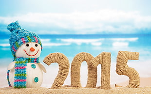 snowman amigurumi doll, Christmas, New Year, snowmen, sand HD wallpaper