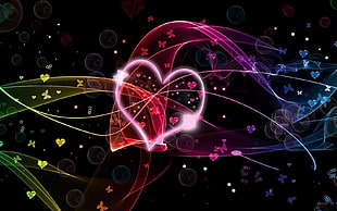 digital wallpaper illustration of pink hearts and butterflies HD wallpaper