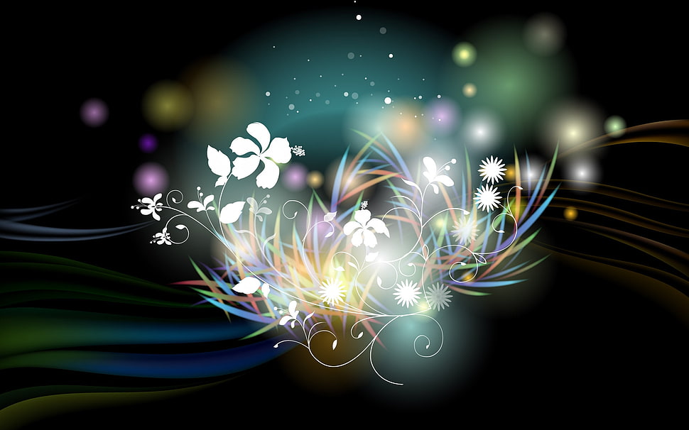 white flowers illustration HD wallpaper