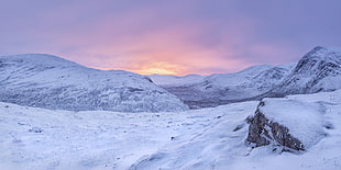 landscape photo of snowy terrain during golden hour, glencoe, scotland HD wallpaper