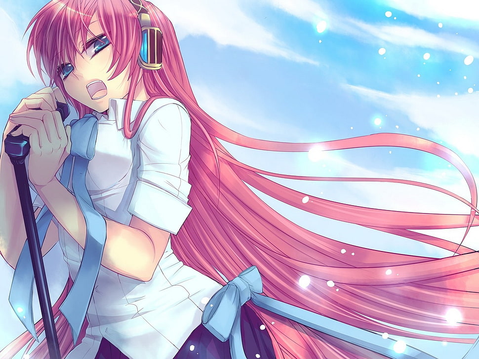 illustration of pink haired female anime character HD wallpaper