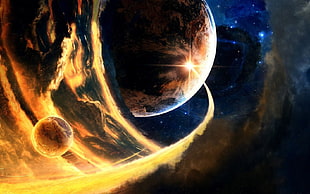earth and solar flare, planet, space art, stars HD wallpaper
