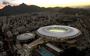 round gray and black patio table, Maracanã stadium, Brazil, stadium, city