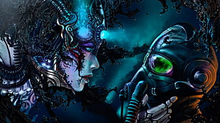 person wearing black mask digital wallpaper, artwork, women, concept art, fantasy art