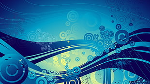 blue and white floral print skateboard, digital art, CGI, abstract, blue