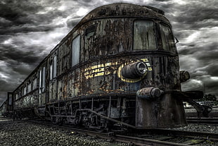 brown train, train, vehicle, abandoned, old