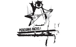 Penguins Rock advertisement, minimalism, penguins, music, typography